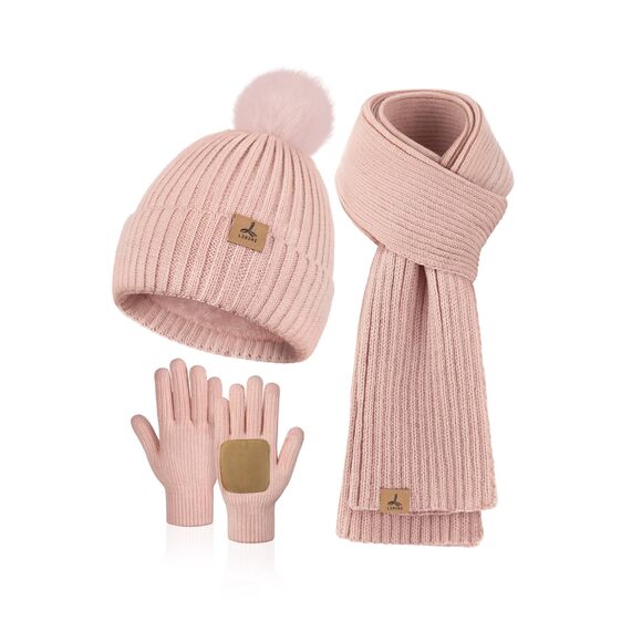 Lоrоmе Accessories - Women Winter Beanie Hat Scarf Glovess Set, Fleece Knitted Pompom 5866